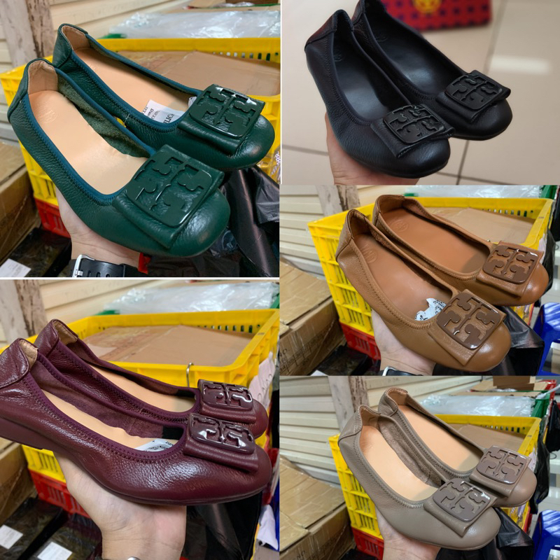 Sepatu tory burch flat logo kotak wanita