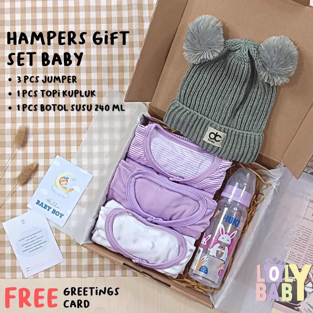 Hampers Baby Gift Set ( 22 cm ) 3 Pcs Jumper Bayi 1 Pcs Botol Susu 240 ML 1 Pcs Topi Kupluk Rajut LOLY BABY