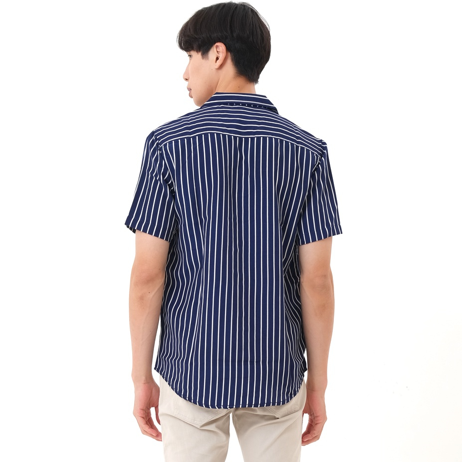 SANVANINA Kemeja Lengan Pendek Garis Biru Dongker V NAVY STRIPES E-1227