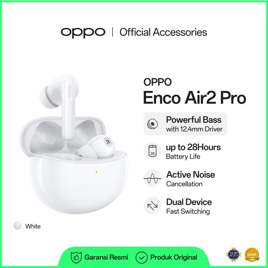 OPPO Enco Air2 Pro TWS [Powerful Bass, Up to 28 Hours Battery] Resmi OPPO