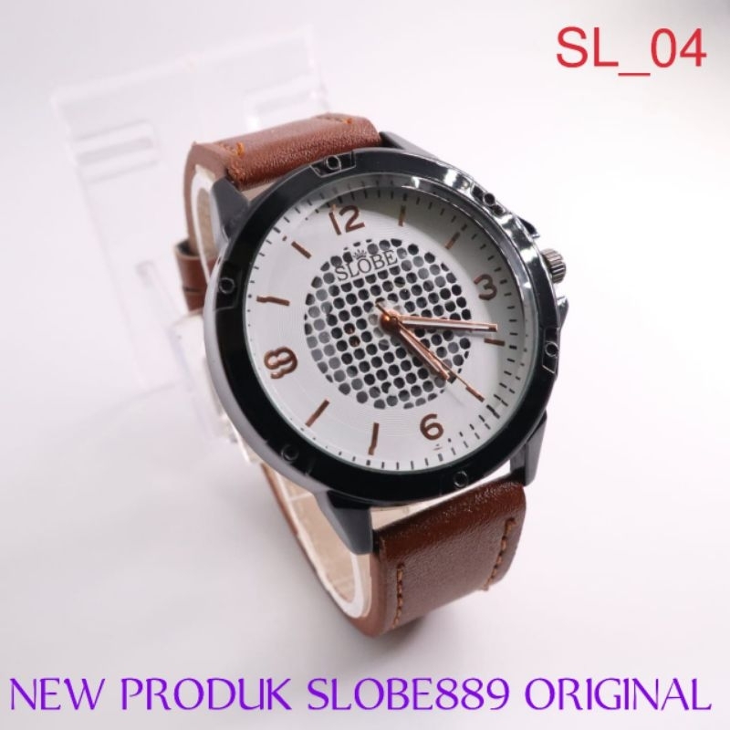 Jam Tangan Pria Kulit original SLOBE 8890 | Jam Tangan Cowok Keren Elegan Unisex