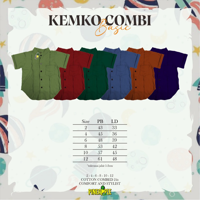 Kemeja Koko Anak Combi Basic Lengan Pendek Original Pineapple Super Premium