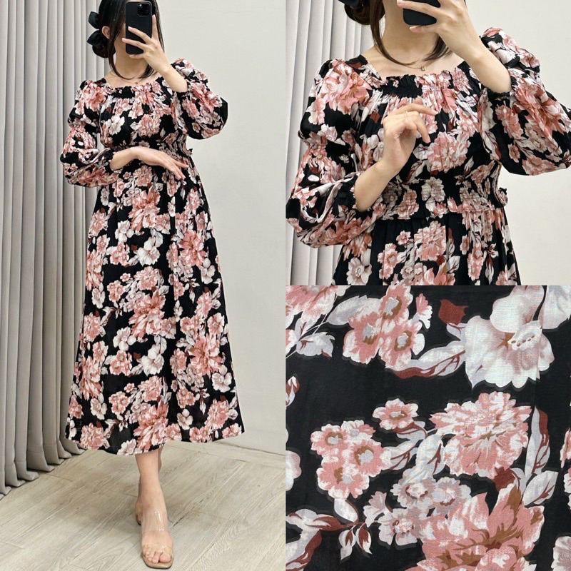 Daster Dress ZUYYIN Dress Smoke Kerut Sabrina Rayon Motif