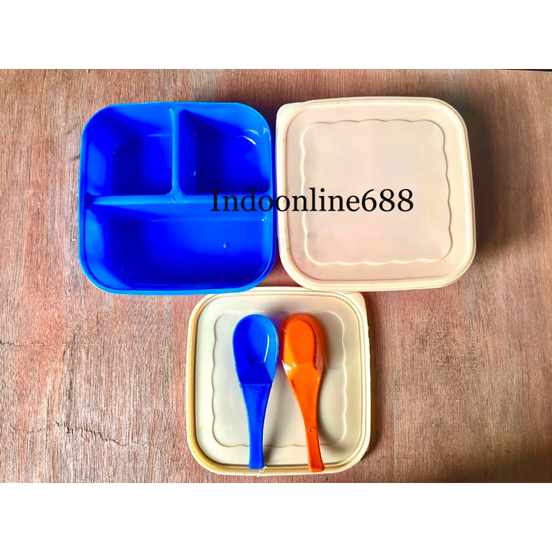 P-0008 TEMPAT KOTAK MAKAN PLASTIK FREE SENDOK - BEKAL MAKANAN 3 SEKAT SERBAGUNA - SOUVENIR KOTAK MAKAN