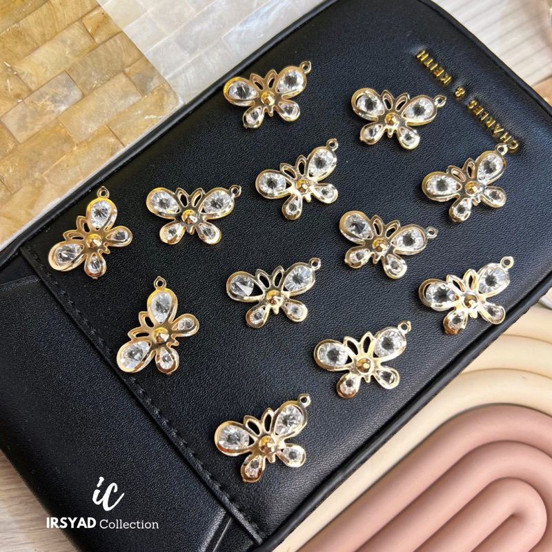 BAHAN AKSESORIS | 2 Pcs BANDUL KUPU-KUPU DIAMOND / MOTE LIONTIN
