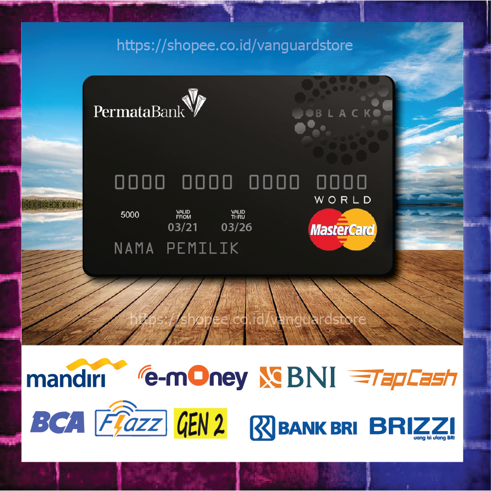 KARTU E MONEY E TOLL KARTU PERMATA BLACK MASTERCARD DEBIT CREDIT EMONEY MANDIRI FLAZZ BCA BNI TAPCASH BRIZZI BRI - 1 SISI