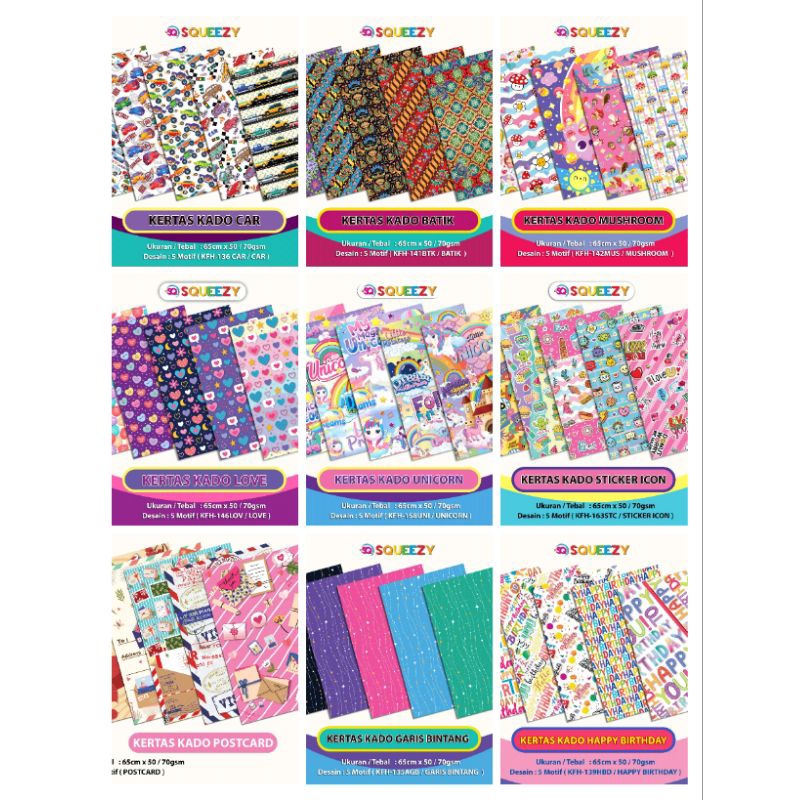 

KERTAS KADO SQUEEZY MOTIF BATIK. 1 PAK ISI 50 lembar