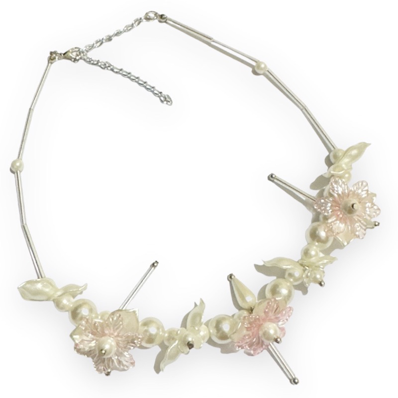 Floretta Flowery Pearl Necklace Kalung Panjang Bunga Mutiara Kalung Hijab Pesta Flower Crystal