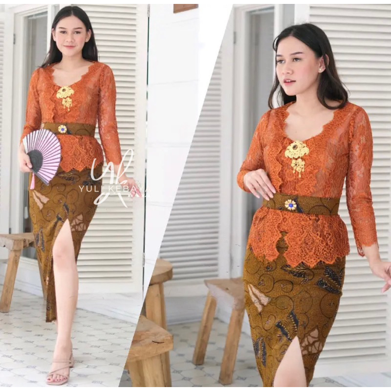 Set Kebaya Semi Italy glossy tepi depan | Kebaya wisuda Modern