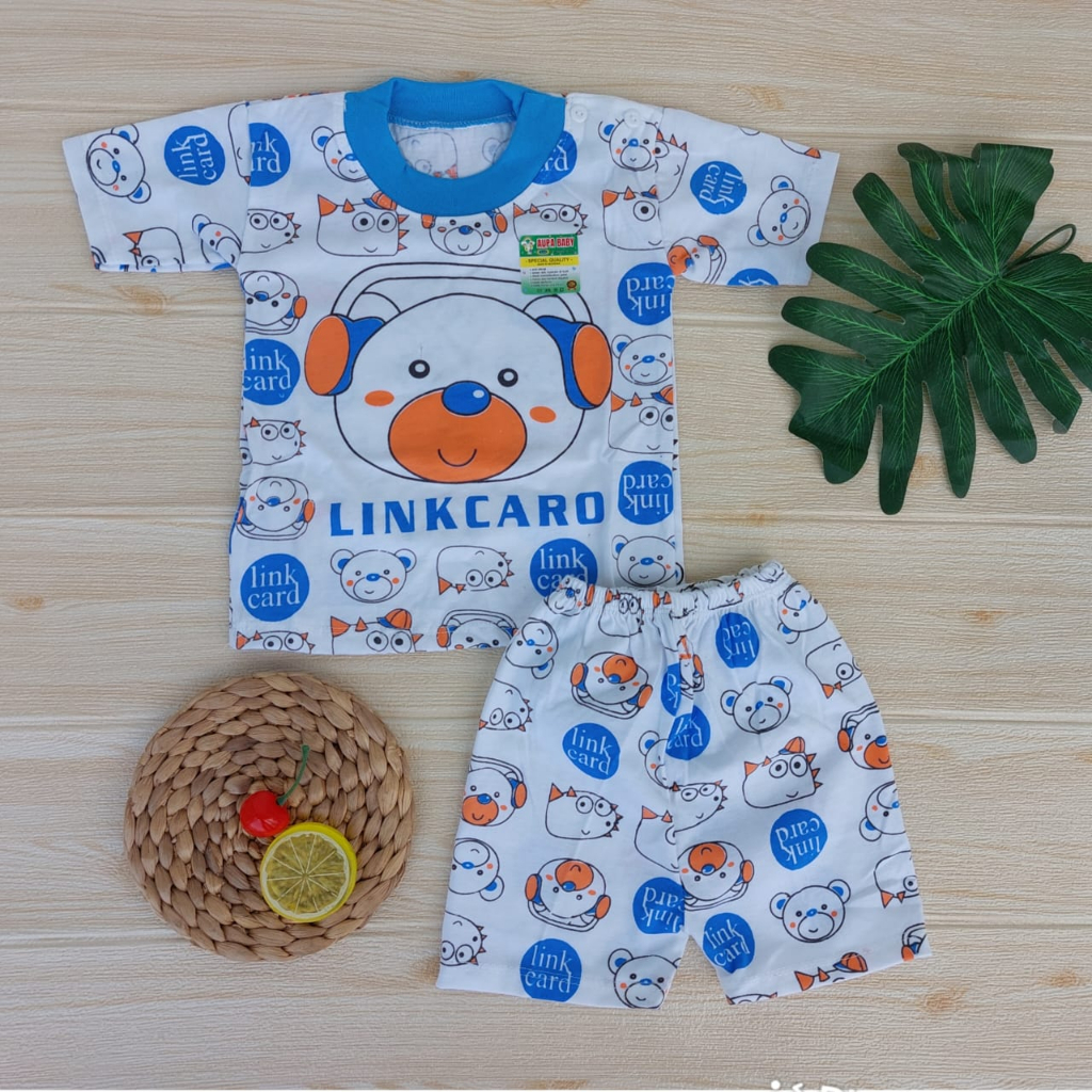 Setelan Piyama Lengan Pendek Motif Lincard baju bayi anak Premium usia 3-12 bulan kancing