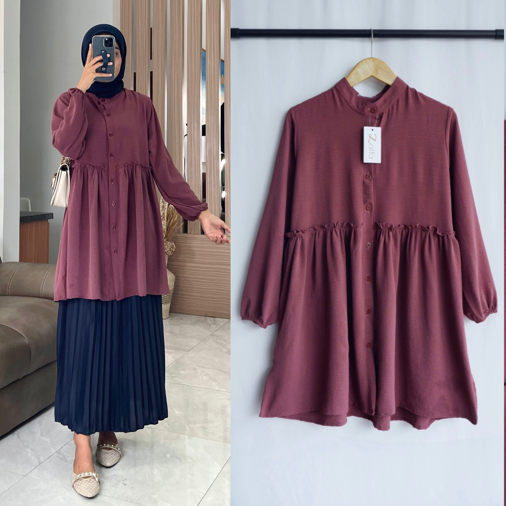 AMALINA tunik by ZALFA OUTFIT / tunik polos / kemeja panjang / tunik crincle