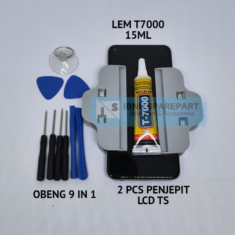 PAKET LENGKAP OBENG SET 9 in 1 + LEM B7000/T7000 15ML + PENJEPIT LCD TOUCHSCREEN