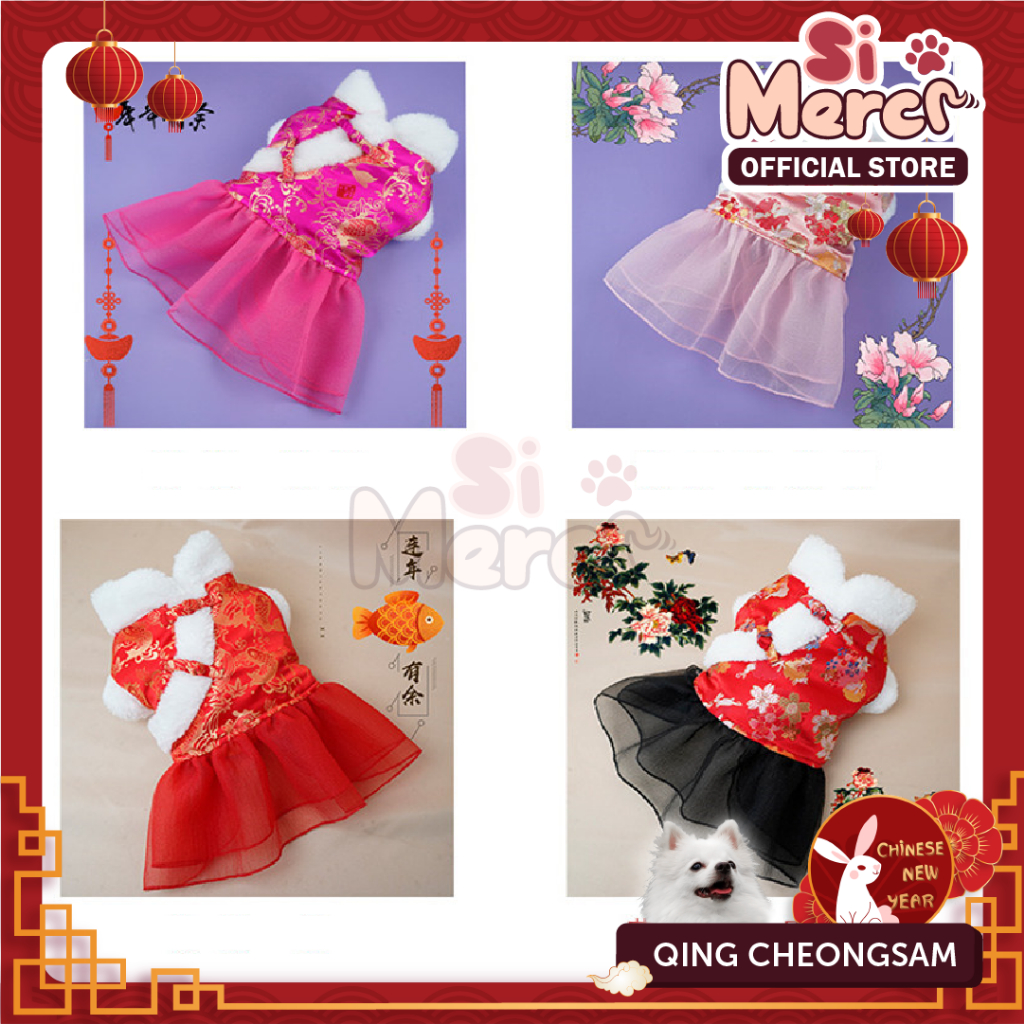 Baju Cheongsam Anjing Kucing Baju Imlek Anjing Kucing Chinese New Year Lucu Small Breeds Anjing Kucing Kecil