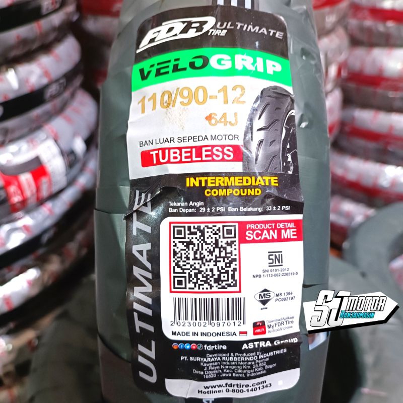 Ban Luar FDR - VELOGRIP 110/90 - 12 Tubeless Ban Belakang Scoopy Esp (Donat)