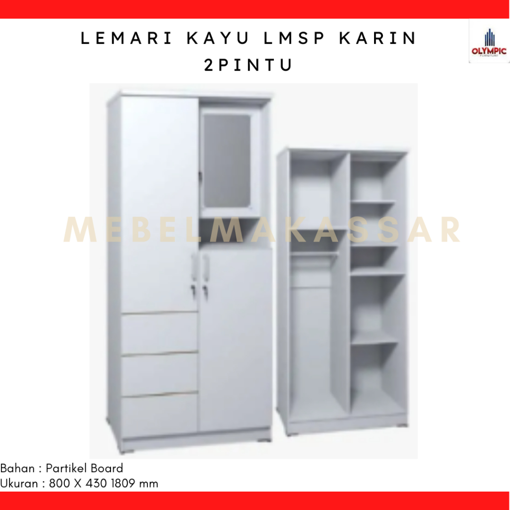Lemari Panel 2 Pintu Kaca Dalam / Lemari Pakaian 2 Pintu Kaca G Star Olympic