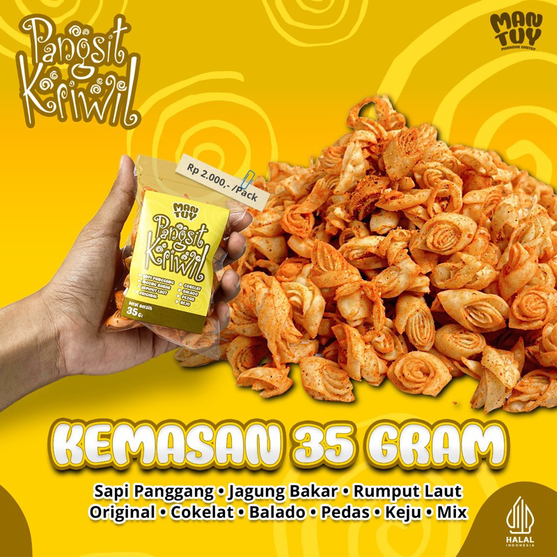 

Pangsit Kriwil / Pangsit Gulung / Keripik Pangsit / Keripik Kulit Pangsit MANTUY Kemasan 35gr (Sample Varian)