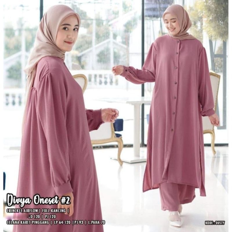 SETELAN CRINKLE AIRFLOW PREMIUM / SETELAN WANITA LONG TUNIK AKSEN KANCING DEPAN VARISI BELAKANG (BANYAK SIZE M. L. XL. XXL)