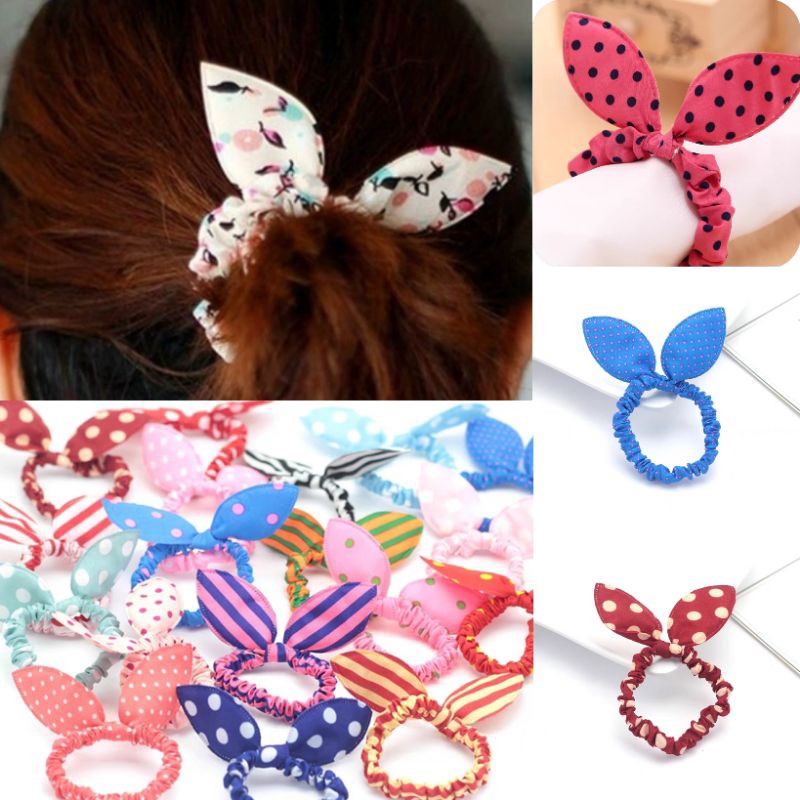 Ikat Rambut Anak Model Pita Scrunchie / Kuncir Pita Kelinci Chubby Karet Rambut Anak Model Jepang Tikki