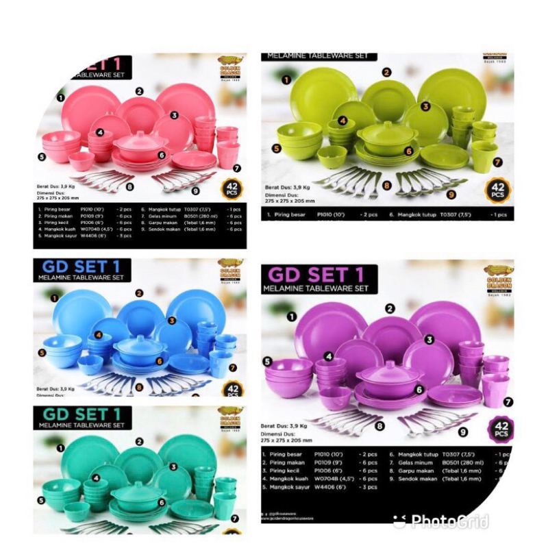 Piring Makan Melamin / Piring Melamin Set (GD Set 42, BTS Set 35 & GFF Set 36)