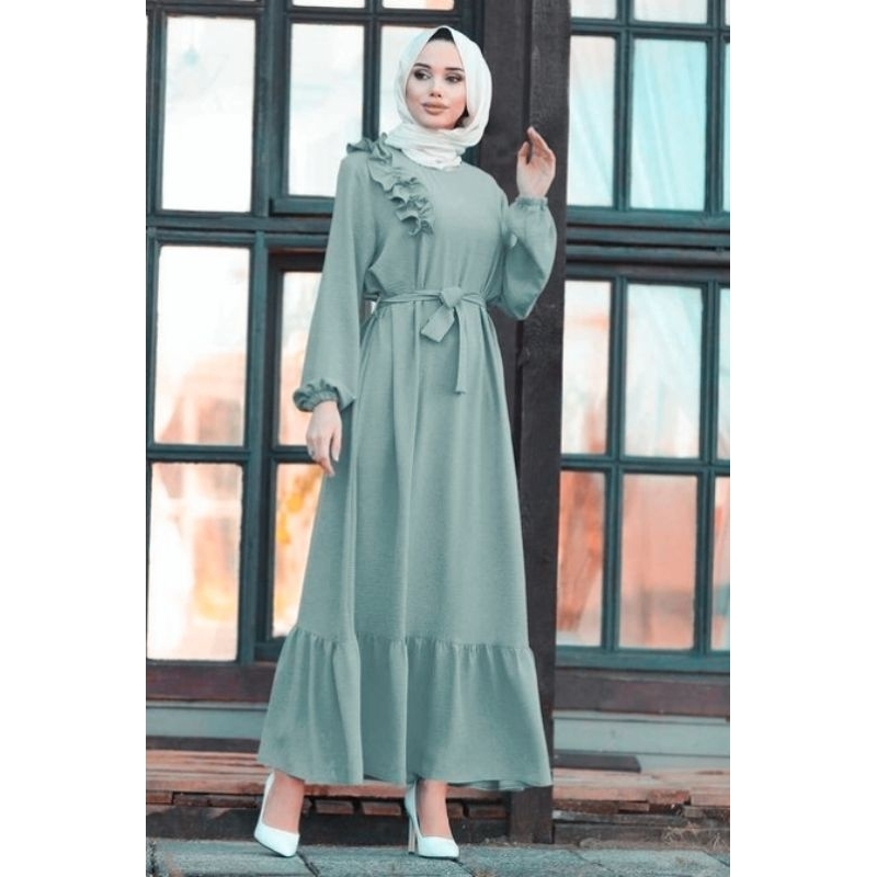 Rinjani Maxi Dress | Dres Wanita Remaja &amp; Dewasa | Baju Gamis Ruffle | Gamis Ellegant Simpe Trend