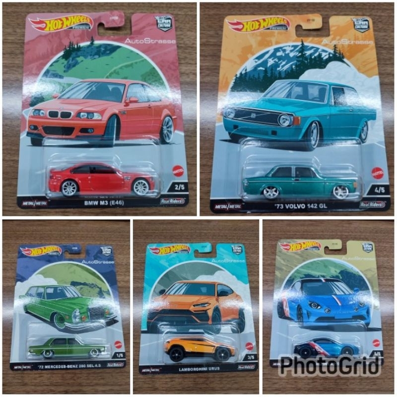 Hot Wheels AutoStrasse Auto strasse SET 72 Mercedes-Benz 280 Sel 4.5 lamborghini urus 73 volvo 142 GL bmw m3 e46 apline 110