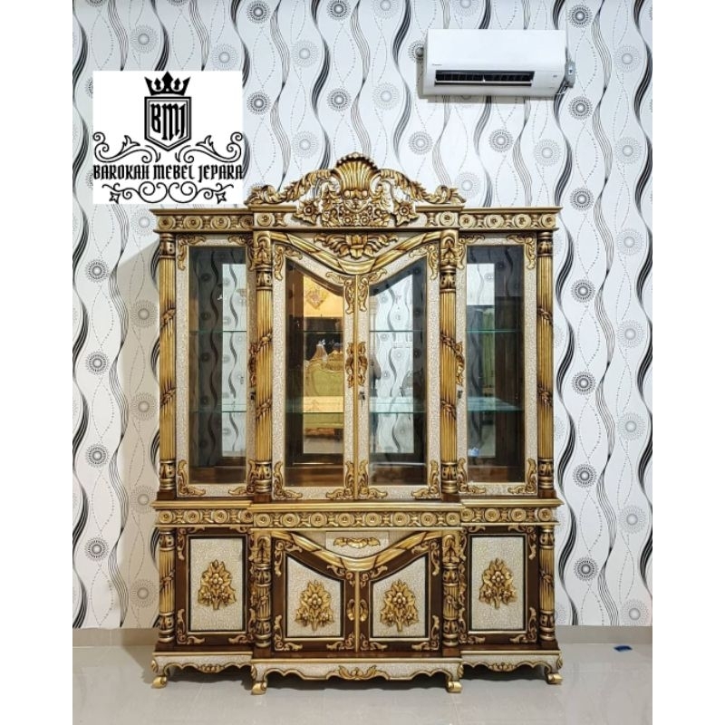 bufet hias mewah jati lemari pajangan pintu 4