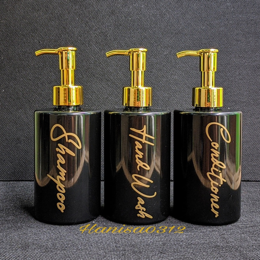 botol pump aesthetic 250ml hitam pump luxury gold /  botol pump 250ml hitam / botol sabun cair pump 250ml