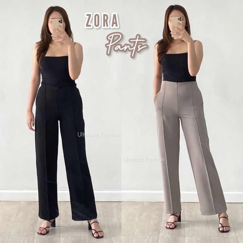 Zora Zipper Cullote Pants - Celana Kulot Sleting Bahan Scuba Crepe Premium - Celana Panjang Wanita Import 833