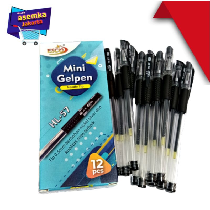 Bolpen Esco Mini Gel Pen hitam isi 12pcs