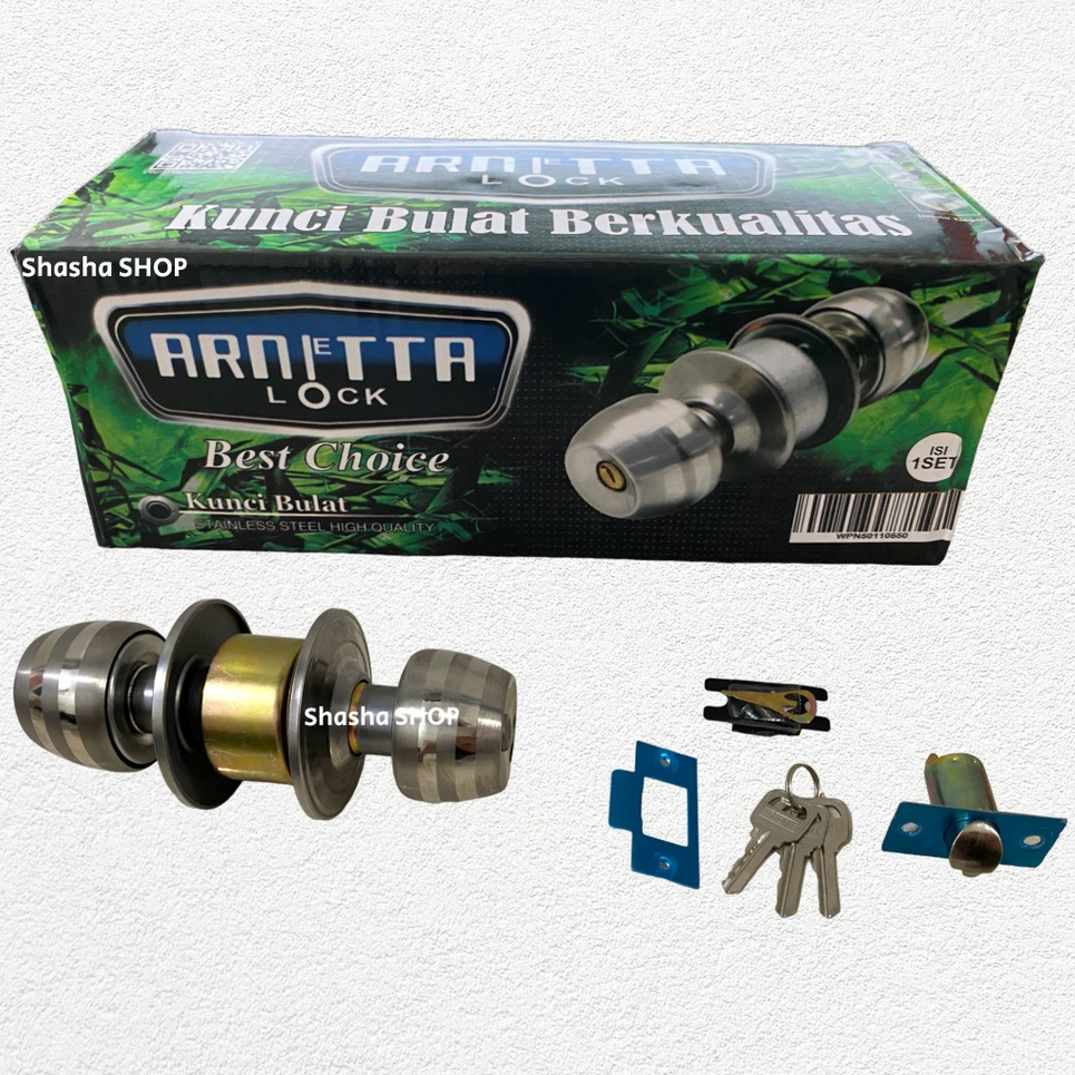 Kunci Pintu Gagang Bulat Kamar Mandi Stainless Arnetta