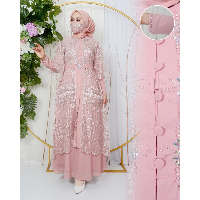 ADEENA DRESS - Dress Cardigan Lepas Pasang - Gamis Outher 2in1 - Gamis Pesta Mewah - Dress Kondangan - Dress wisuda - Baju Gamis Pesta Mewah