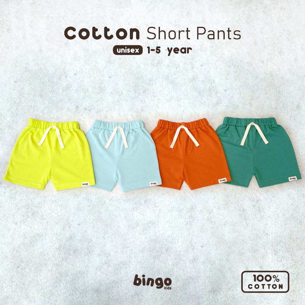 BINGOKIDS | COTTON SHORT PANTS / Celana Pendek Anak Balita / Celana 1-5 Tahun Anak Laki Perempuan Unisex Katun Premium Lime Stabilo Hijau Green Merah Bata Biru Langit Sky Blue Orange