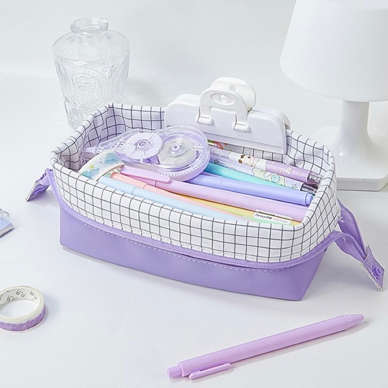 KENSHO Kotak Pensil Sleting Bahan Satin Velvet Slim Warna Aesthetic Pastel Klip Handle / Pencil Case / Zipper