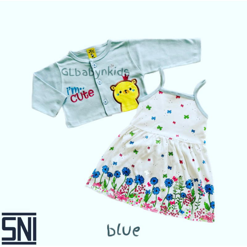 Dress 2in1: Dress Tanktop Bayi &amp; Cardigan Bordir Bear All Size 6-12 Bulan Katun SNI