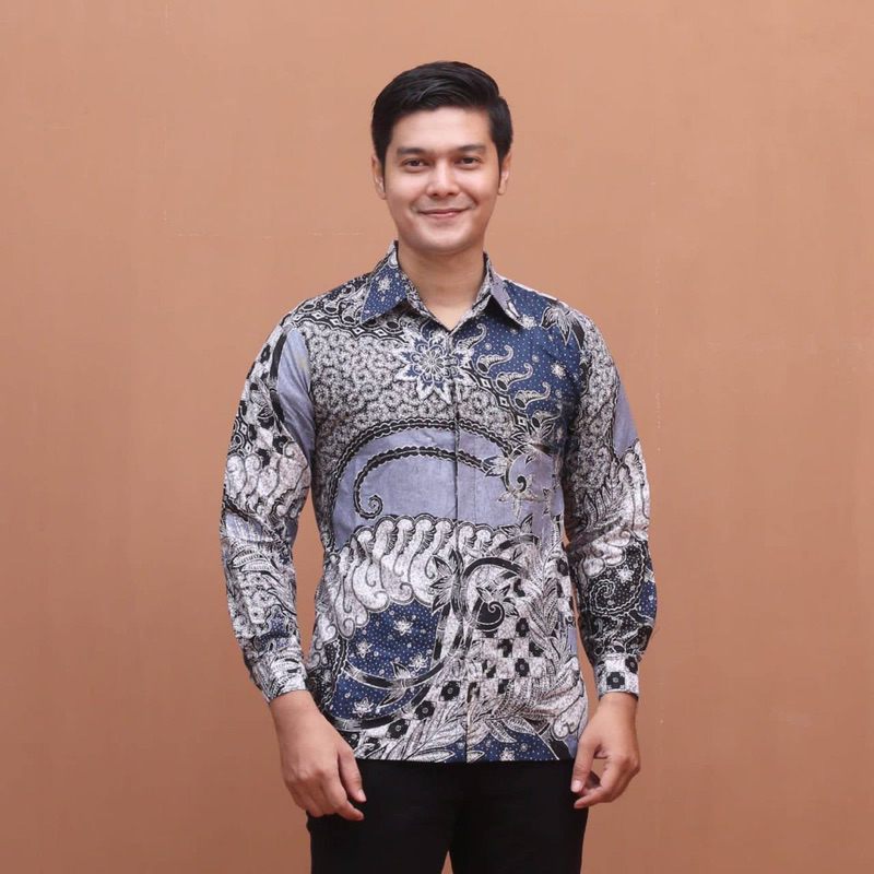 Atasan Tunik Batik Couple Wanita Bahan Kain Katun Kemeja Batik Pria Lengan Panjang - Motif Pecut Biru