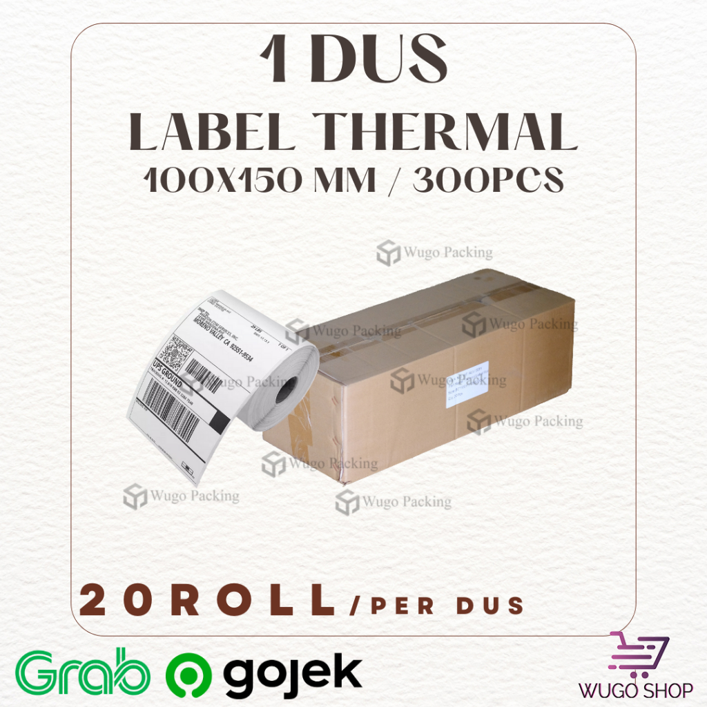 

LABEL THERMAL 100 X 150 mm isi 300 pcs KERTAS STICKER 1 Dus isi 20Roll