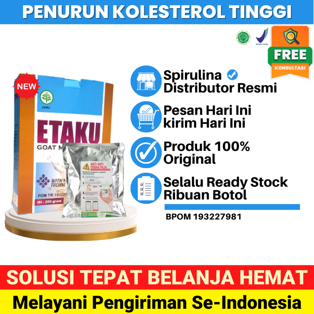 

Susu Bubuk Penurun Kolesterol Aman Untuk Ibu Menyusui dan Ibu Hamil Bantu Turunkan Kolesterol ETAKU GOATMILK 10Sachet BPOM dan HALAL