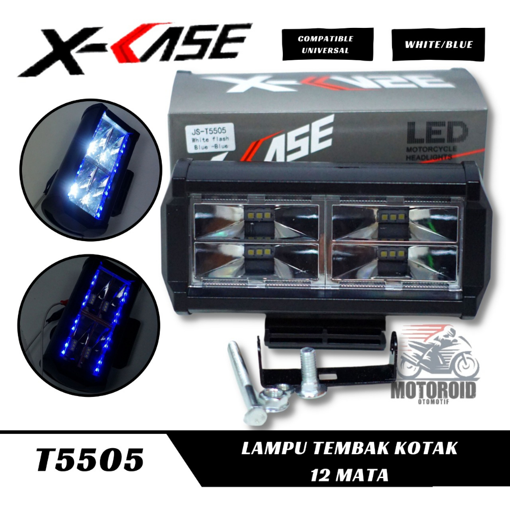 LAMPU TAMBAHAN MOTOR MOBIL LED XCASE 5505 12 MATA TERANG LAMPU KOTAK TEMBAK KABUT UJAN UNIVERSAL