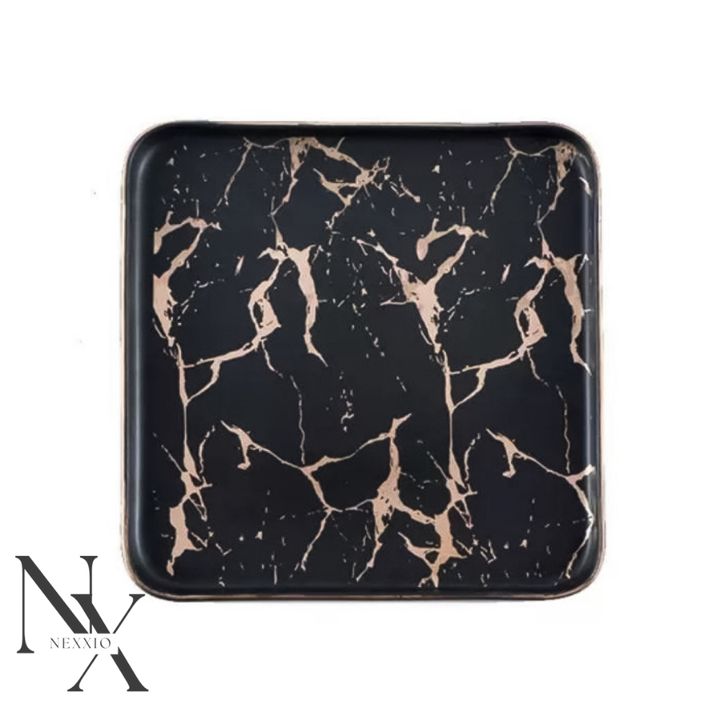 NEXXIO Crackle Plate Kotak ceper/piring Marbel / Piring makan Marbel / Piring Saji Mewah / Piring Saji Marble Gold