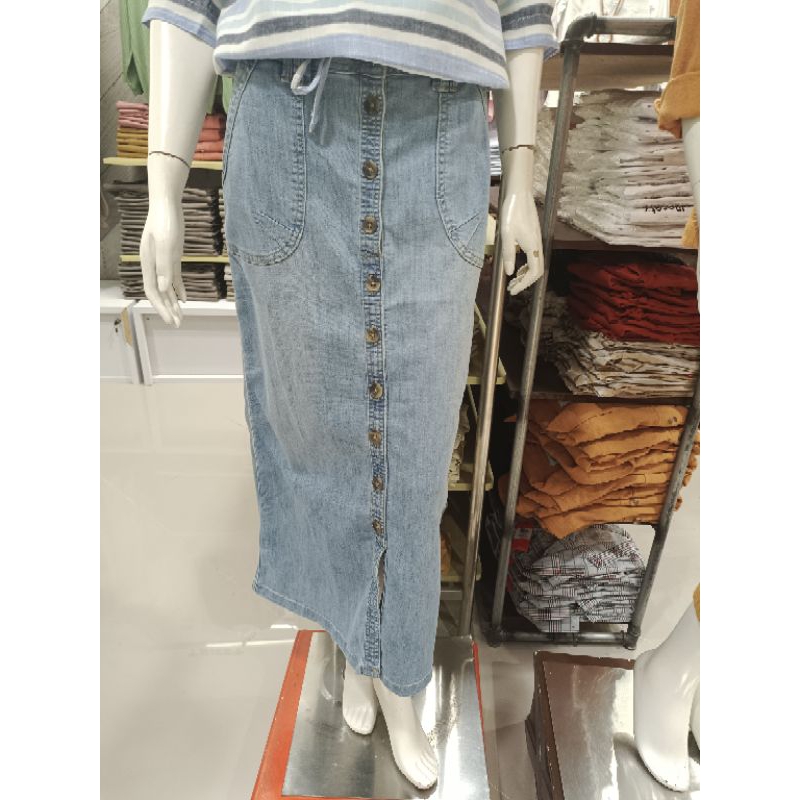 rok triset wanita bahan jeans