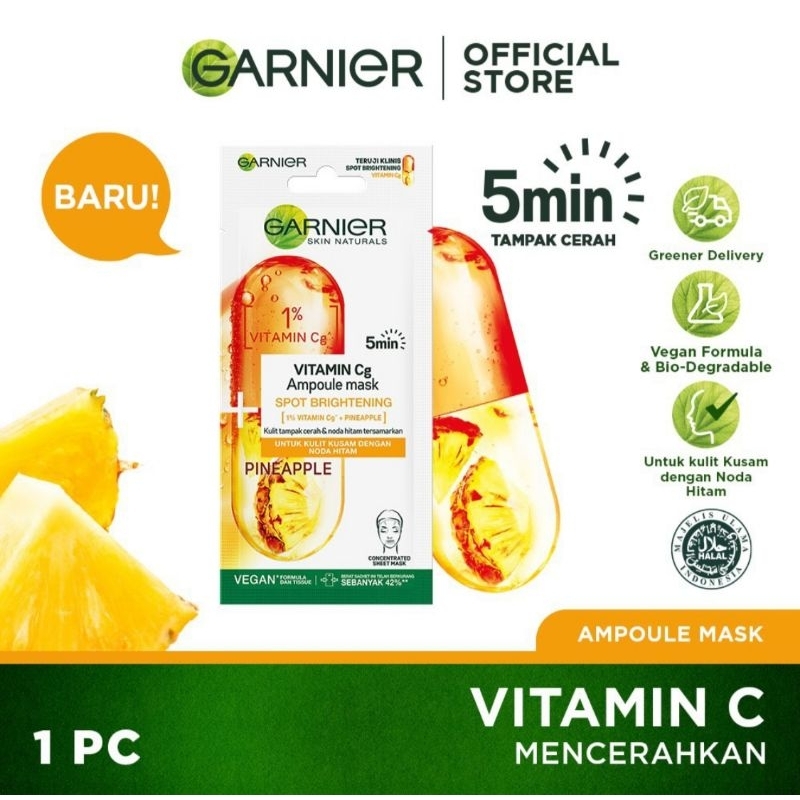 Garnier Ampoule Mask Vitamin C + Pineapple 1 pcs - Masker Wajah untuk Kulit Kusam &amp; Spot Brightening