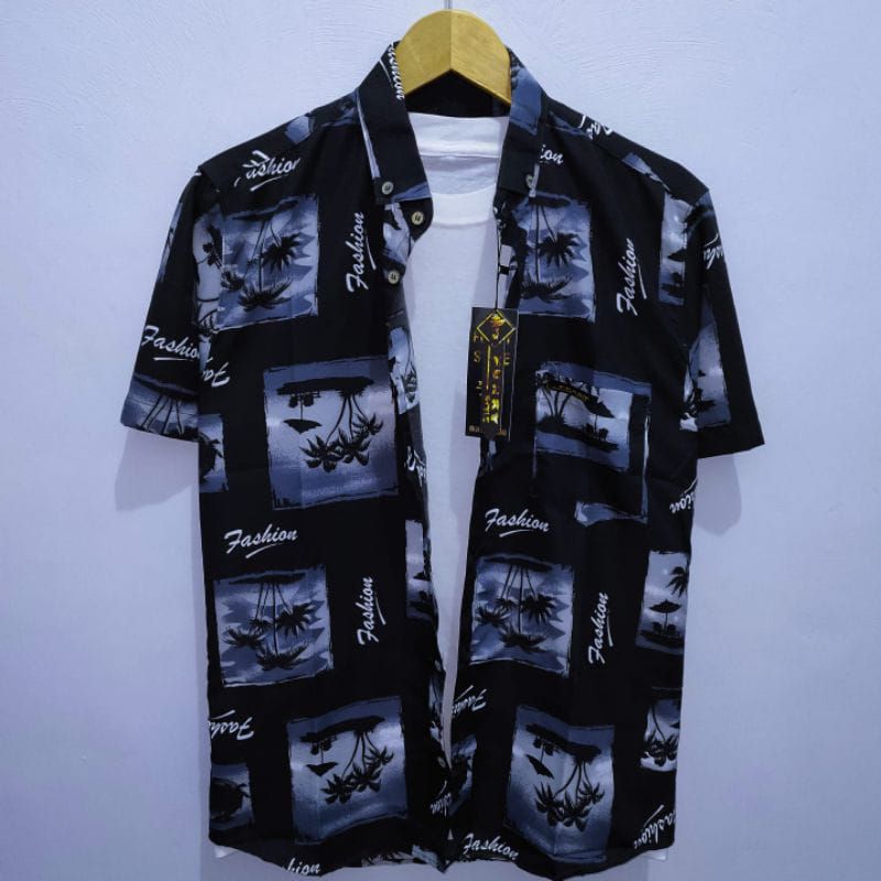 kemeja motif pantai pria dan wanita lengan pendek size M,L,XL,XXL,XXXL