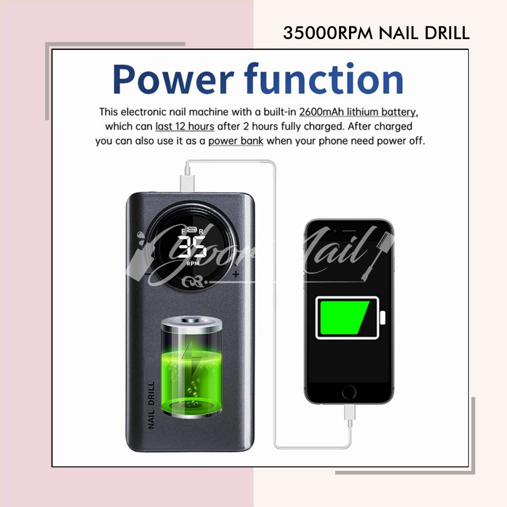 35000RPM Nail drill USB master grinding machine manicure electric kikir kuku powerbank drill