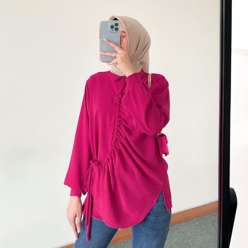 Blouse Serut Depan Miring Crinkle / Blouse Atasan Wanita Crinkle / Kemeja Wanita Serut Crinkle