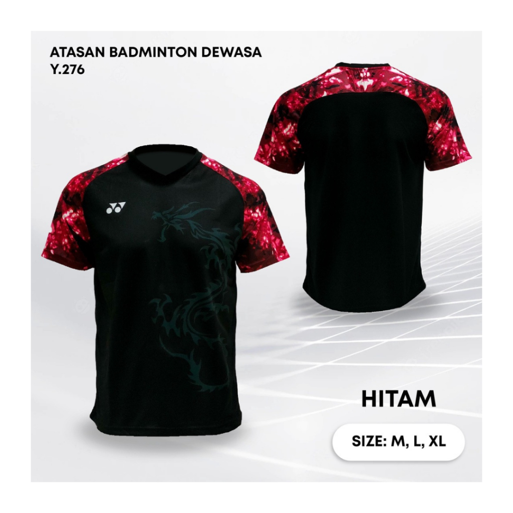 Kaos bulutangkis pria Y276 baju badminton atasan olahraga jersy wanita dewasa t-shirt outfit seragam kostum jersey casual suit pakaian jarsey oblong apparel sport jersi sudirman thomas uber cup bulu tangkis hitam polos