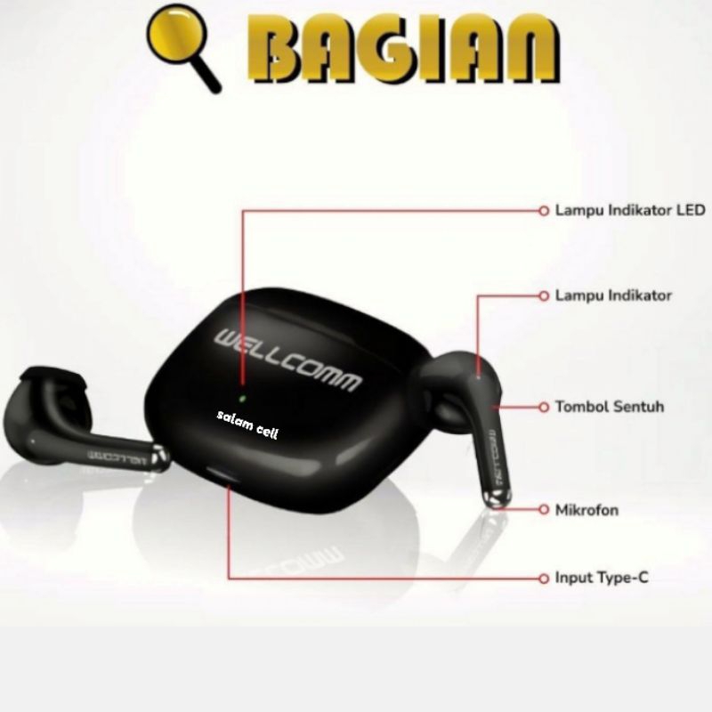 Headset Bluetooth TWS Wellcomm W01 Bluetoot V5.1 Playtime 28jam Original Garansi Resmi