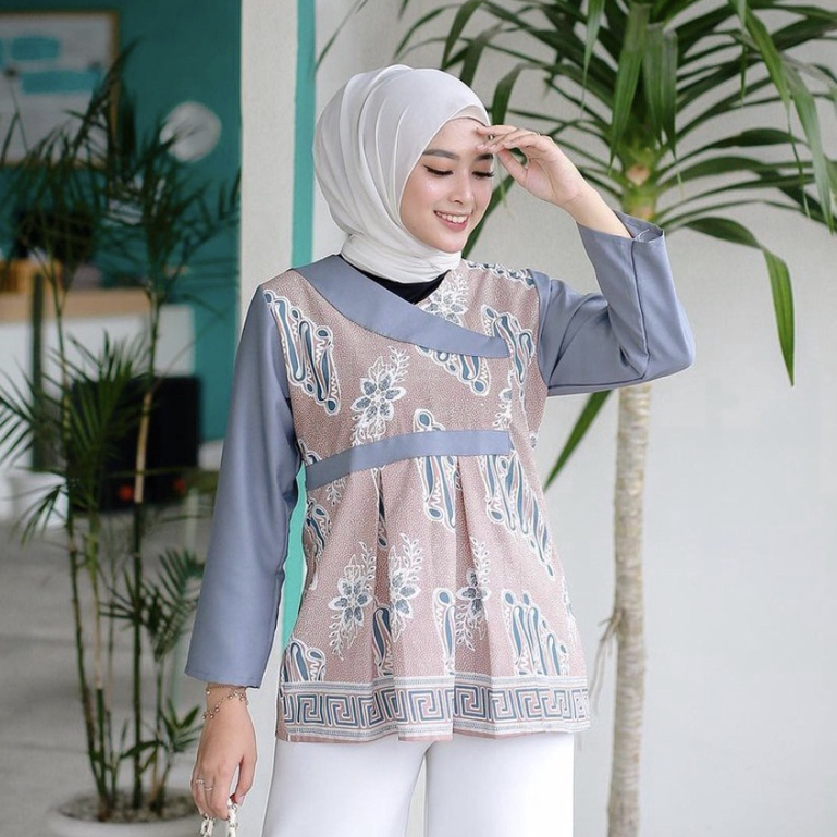 Baju Batik Wanita Modern Atasan Blouse Batik Kerja Wanita Kantor Seragam M L XL XXL