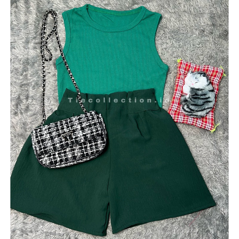 Paket Bundling Rib Tanktop Celana Pendek Rampel Wanita