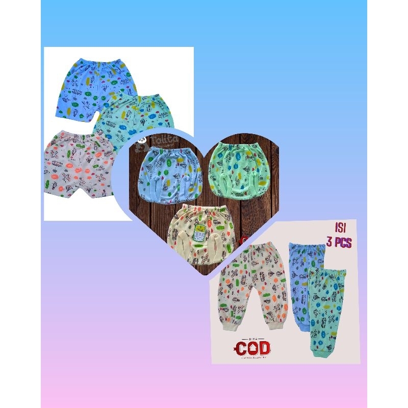 3 Pcs Celana Bayi Newborn Warna Motif Sablon