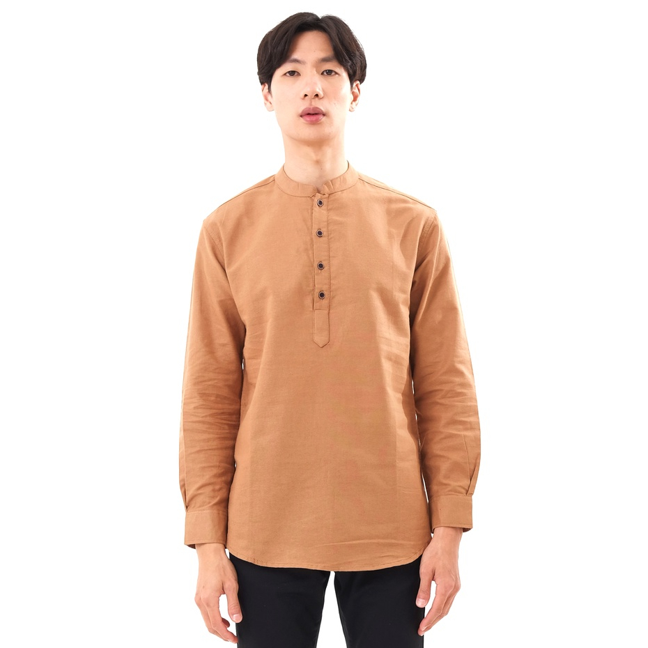 SANVANINA Kemeja Koko Slim Fit Shanghai KHAKI E-1411C | Baju Koko Pria Coklat